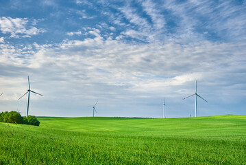 Wind turbine in the field. Wind power energy concept