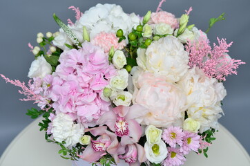 
compositions of fresh flowers in a box