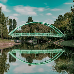 reflection of the bridge on the river