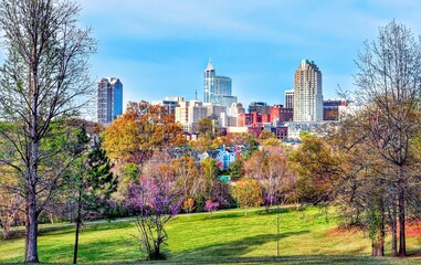 A colorful city skyline/ cityscape of downtown Raleigh, North Carolina in high definition. HDR color enhanced.