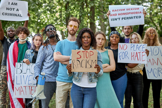 No Place For Hate. African American White And Black BLM Protestors Gathered Together, They Want Justice Towards Dark Skinned People