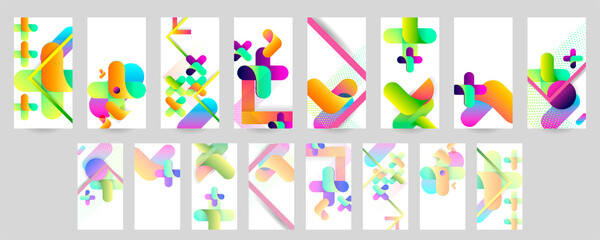 Set geometric colors fluid shapes eps 10. Flowing and liquid abstract gradient background for banner, poster or book. Vector design