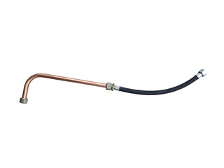 Brake compressor discharge hose with copper tube isolated on white background. New spare parts.