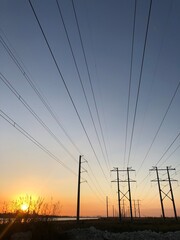 power lines at sunset