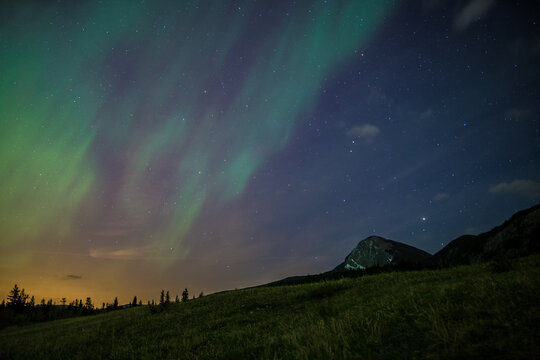 Aurora Borealis (Northern Lights) from the Canadian Rockies during a spring night