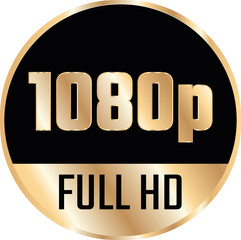 Gold 1080p Full HD label isolated on white background.