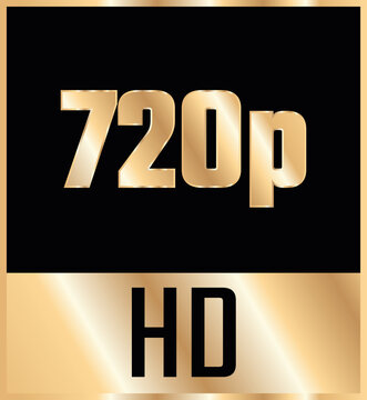 Gold 720p HD label isolated on white background.