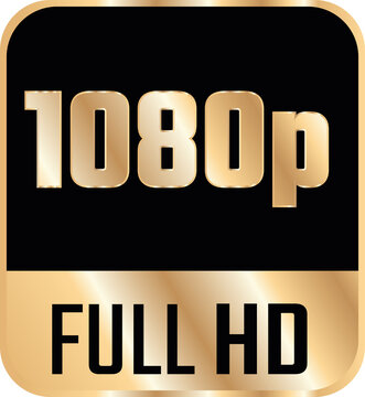 Gold 1080p Full HD label isolated on white background.