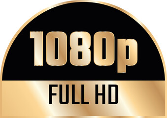 Gold 1080p Full HD label isolated on white background.