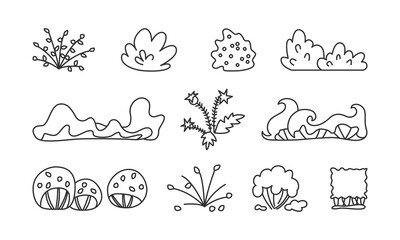 Line art vector set of different bushes
