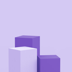 3d purple violet and white cubes square podium minimal studio background. Abstract 3d geometric shape object illustration render. Display for cosmetic perfume fashion product.