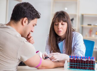 Patient during blood test sampling procedure taken for analysis