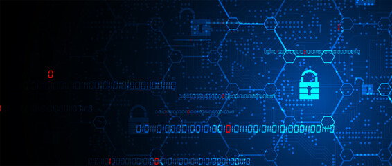 internet digital security technology concept for business background. Lock on circuit board