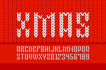 Fototapeta na wymiar Knitted style Christmas font, alphabet letters and numbers
