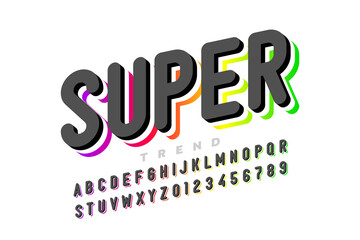 Modern style font, alphabet letters and numbers
