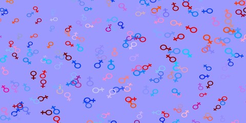 Light Blue, Red vector background with woman symbols.