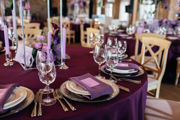 The Concept Of Wedding Decor. Purple and lilac decor