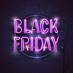 Black friday neon light banner. Neon sign.Web banner, logo, emblem and label. Black friday sale neon vector banners. bright signboard.