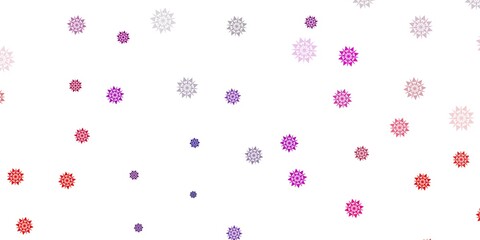 Light pink, red vector pattern with colored snowflakes.