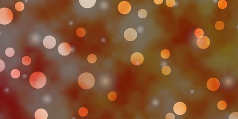 Light Orange vector background with circles, stars. Colorful disks, stars on simple gradient background. Pattern for booklets, leaflets.