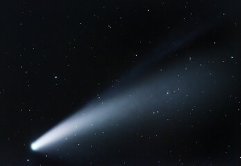 Fototapeta na wymiar Comète Neowise C/2020 f3 en gros plan, isolée depuis la Haute-Savoie, France