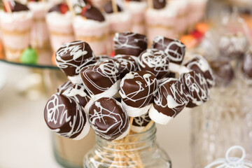 Bunch of marshmallow covered on chocolate over view