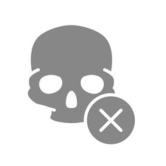 Skull with cross checkmark grey icon. Bone structure of the head, cranium symbol