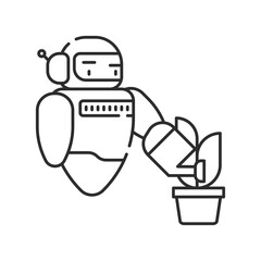 Futuristic robot automation to increase efficiency black line icon. Checking plants. Agricultural IOT. Sign for web page, app. UI UX GUI design element. Editable stroke. Pixel Perfect.