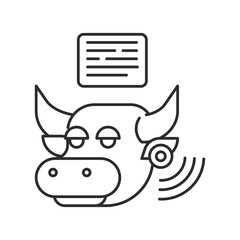 System monitoring the bull with help of sensors. Smart farming black linear icon. Checking. Animal husbandry. Agricultural IOT. Sign for web page, app. UI UX GUI design element. Editable stroke