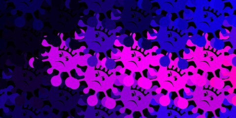 Dark purple vector background with covid-19 symbols.