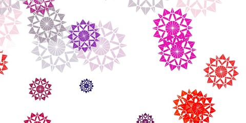 Light pink, red vector texture with bright snowflakes.