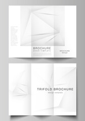 Vector layouts of covers design templates for trifold brochure, flyer layout, book design, brochure cover, advertising mockups. Halftone dotted background with gray dots, abstract gradient background.