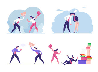 Set of Business Characters Enemies or Opponents Arguing and Staring at Each Other. Work Conflict Between Colleagues