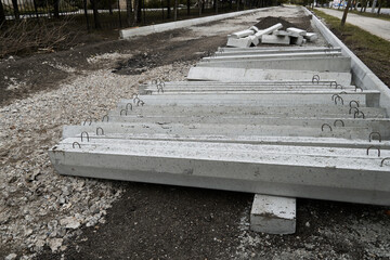 new concrete blocks and curbs for road construction