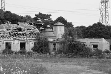 BLACK AND WHITE IMAGES OF DERELICT VILLAGE. East Aberthaw, Vale of Glamorgan / Wales: Abandoned and...