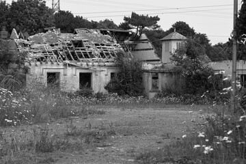 BLACK AND WHITE IMAGES OF DERELICT VILLAGE. East Aberthaw, Vale of Glamorgan / Wales: Abandoned and...