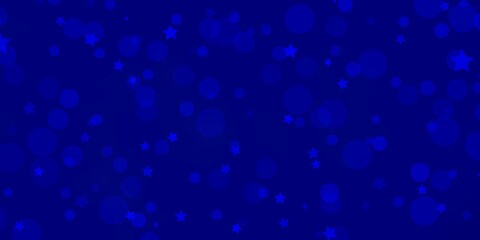 Light BLUE vector layout with circles, stars. Abstract illustration with colorful spots, stars. Pattern for trendy fabric, wallpapers.