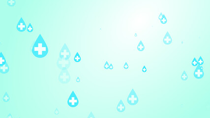 Medical health cross white on blue sanitizer drop pattern background. Abstract healthcare clean and Hygiene concept.