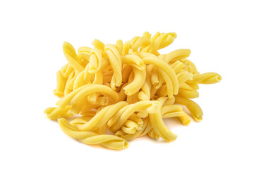 Fresh classic casarecce pasta isolated on a white background