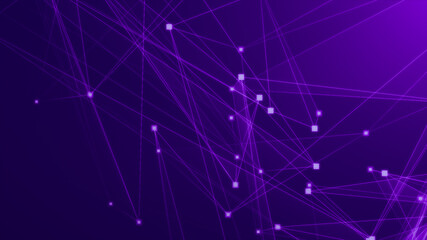 Naklejka na ściany i meble Abstract purple violet polygon tech network with connect technology background. Abstract dots and lines texture background. 3d rendering.
