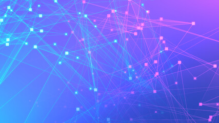 Naklejka na ściany i meble Abstract purple blue polygon tech network with connect technology background. Abstract dots and lines texture background. 3d rendering.