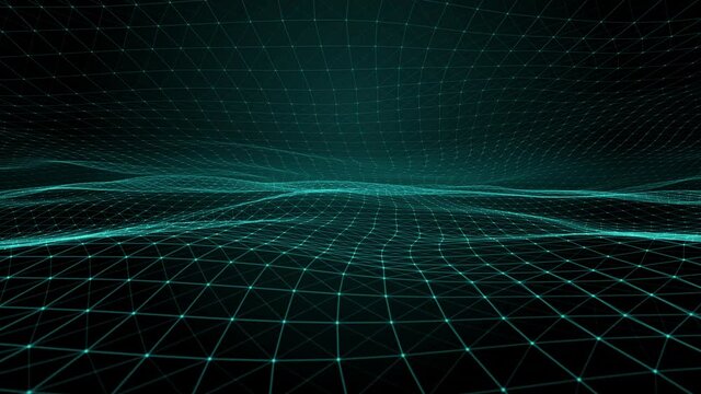 Abstract green geometrical on black background, futuristic plexus fractal effect. Hi tech background with blue green connected dots with copyspace.