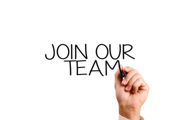 join our team concept. male hand writing join our team
