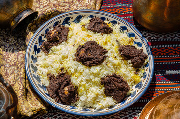 Traditional caucasian rice dish plov with meat