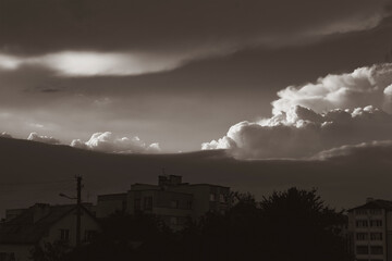 Black and white image of the evening sky
