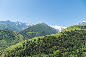 Fototapeta na wymiar Fantastic view of mountains in north ossetia with cloudy sky. Concept of travel the world. Russia