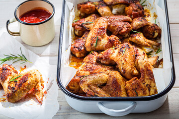 Hot chicken wings and spicy sauce barbecue