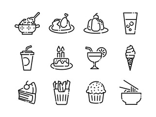Foods and Drinks line black icons style 3 vol 3