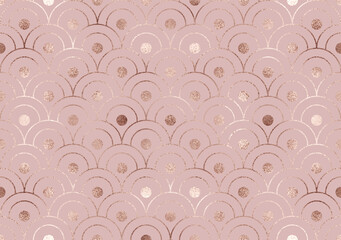 Art deco seamless pattern with rose gold circle tiles.