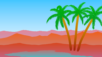 Fototapeta na wymiar Vector illustration. Oasis in desert.